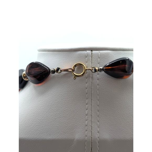 Vintage Acrylic Tortoise Shell Black Beaded Layering Neutral Statement Necklace - Picture 7 of 8